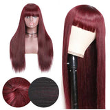 99J Burgundy Human Hair Wig With Bangs Silky Straight Human Hair Wigs