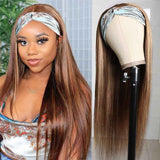 Straight Brown Blonde Highlight Wig Glueless Headband Human Hair Wigs