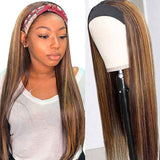 Straight Brown Blonde Highlight Wig Glueless Headband Human Hair Wigs