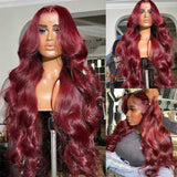 Burgundy 360 Lace Frontal Wig Body Wave Pre Plucked Wine Red Wigs 100% Human Hair