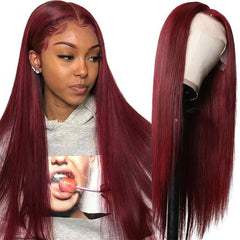 Burgundy 360 Lace Frontal Wig Silky Straight Human Hair Wigs