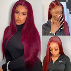 Burgundy 360 Lace Frontal Wig Silky Straight Human Hair Wigs