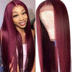 Burgundy 360 Lace Frontal Wig Silky Straight Human Hair Wigs