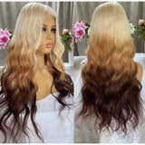 Reverse Blonde Brown Ombre Wig Body Wave HD Lace Front Human Hair Wigs