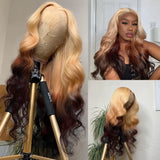 Reverse Blonde Brown Ombre Wig Body Wave HD Lace Front Human Hair Wigs