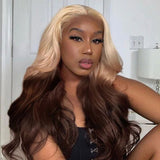 Reverse Blonde Brown Ombre Wig Body Wave HD Lace Front Human Hair Wigs