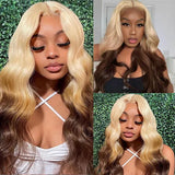 Reverse Blonde Brown Ombre Wig Body Wave HD Lace Front Human Hair Wigs