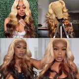 Reverse Blonde Brown Ombre Wig Body Wave HD Lace Front Human Hair Wigs