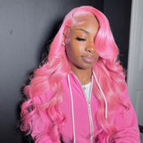 Pink Body Wave HD Lace Front Human Hair Wigs