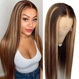 P4/27 Brown Blonde Highlight Brazilian Straight Hair HD Transparent Lace Frontal Human Hair Wigs