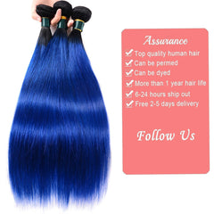 Ombre Blue Human Hair Weave 3 Bundles Deals with Dark Roots