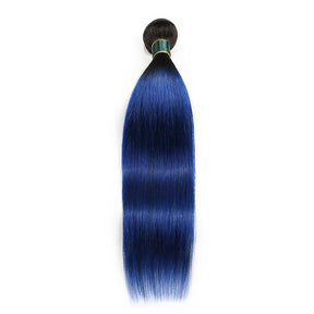 Ombre Blue Human Hair Weave Bundles with Dark Roots 1pc Only
