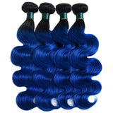 Ombre Blue Human Hair Weave Bundles with Frontal Dark Roots