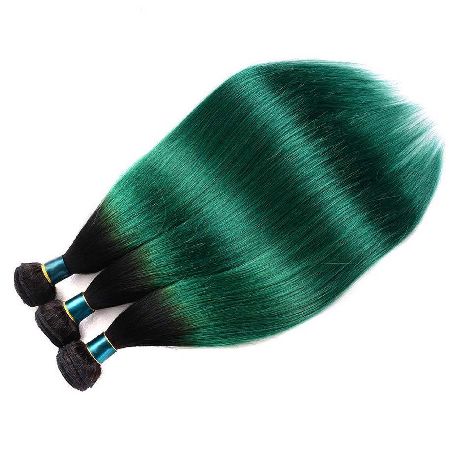 Ombre Green Human Hair Weave 3 Bundles Deals with Dark Roots