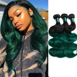 Ombre Green Human Hair Weave 3 Bundles Deals with Dark Roots