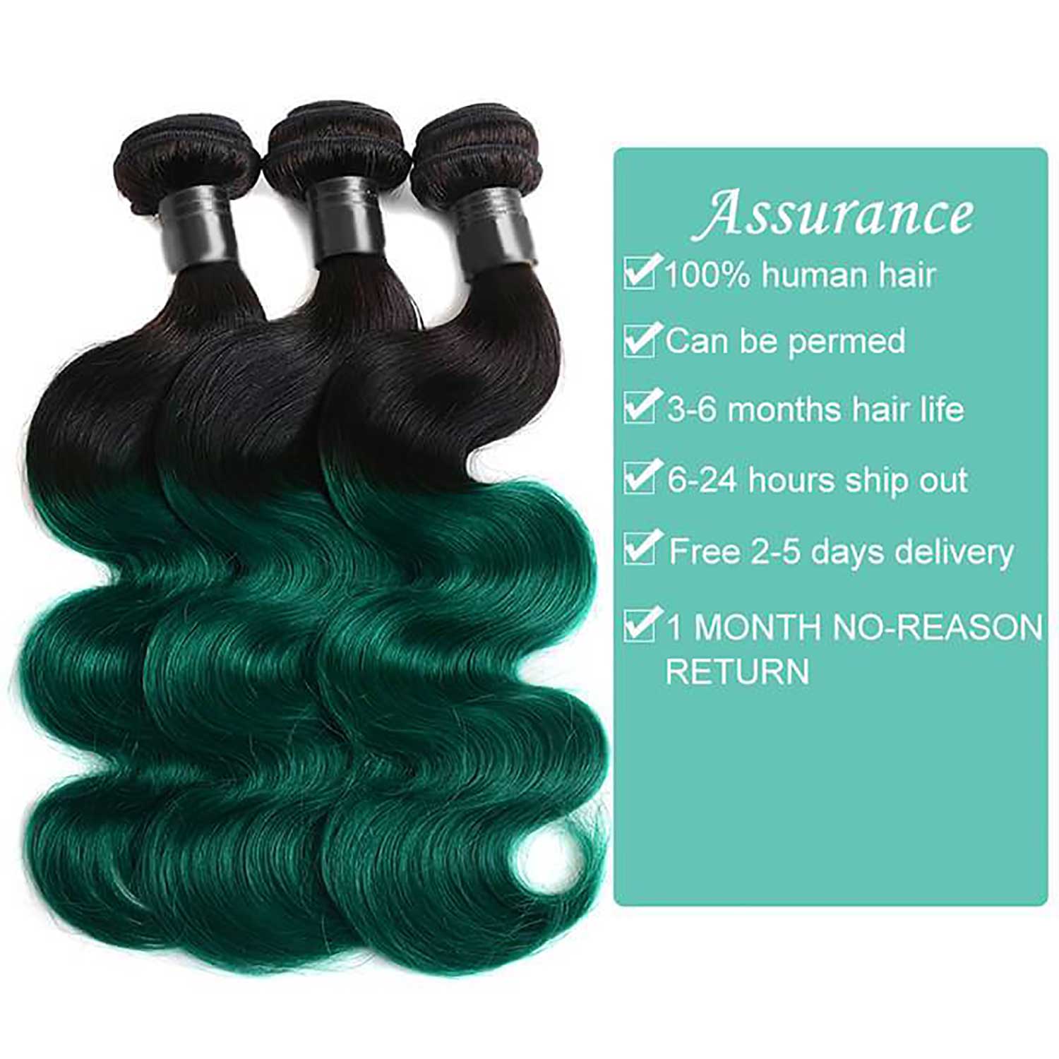 Ombre Green Human Hair Weave 3 Bundles Deals with Dark Roots
