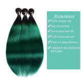 Ombre Green Human Hair Weave 3 Bundles Deals with Dark Roots