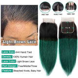 Ombre Green Human Hair Weave Bundles with Closure Dark Roots