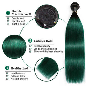 Ombre Green Human Hair Weave Bundles with Dark Roots 1pc Only