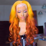 Red and Orange Human Hair Wig Ombre Lace Front Wigs