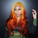 Red and Orange Human Hair Wig Ombre Lace Front Wigs