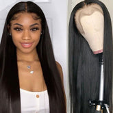 Straight Lace Front Wig Human Hair Pre-plucked Brazilian Closure Wig 180% Density