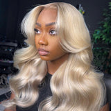 Ash Blonde Layered & Curtain Bangs  Wigs HD Lace Frontal Human Hair Wigs Body Wave