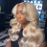 Ash Blonde Layered & Curtain Bangs  Wigs HD Lace Frontal Human Hair Wigs Body Wave