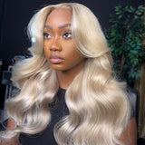 Ash Blonde Layered & Curtain Bangs  Wigs HD Lace Frontal Human Hair Wigs Body Wave