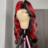 Black And Red Split Lace Front Wig 100% Human Hair Wig