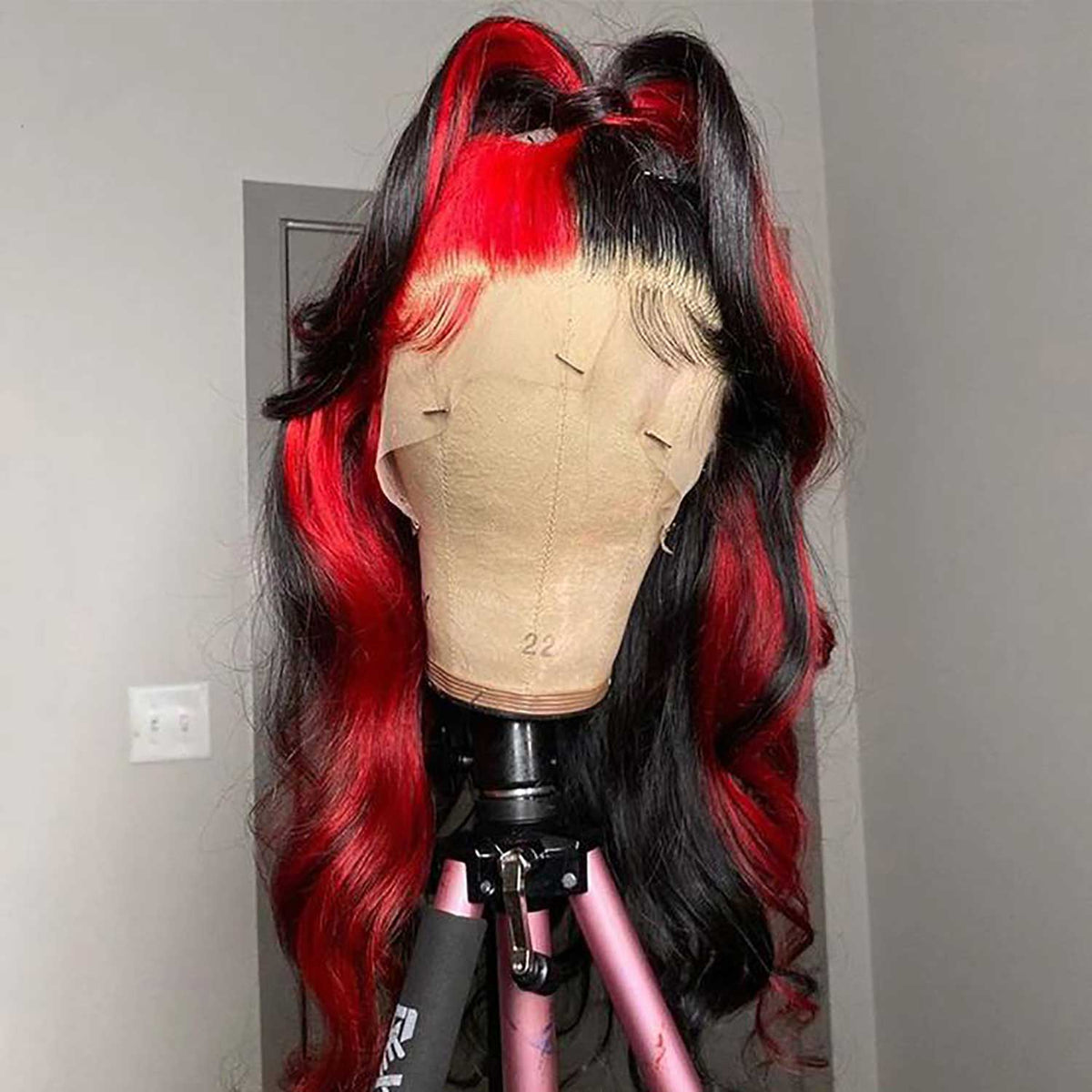 Black And Red Split Lace Front Wig 100% Human Hair Wig