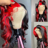 Black And Red Split Lace Front Wig 100% Human Hair Wig