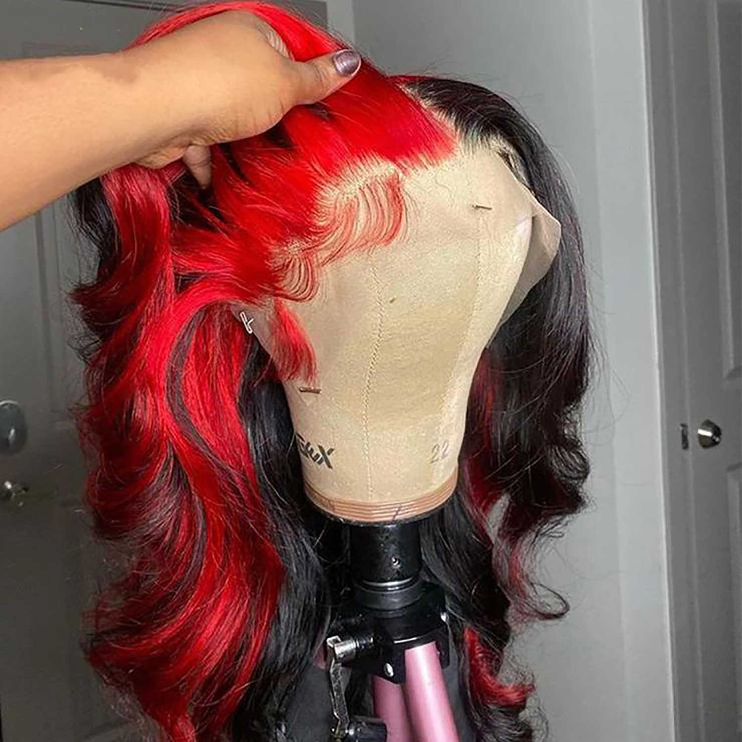 Black And Red Split Lace Front Wig 100% Human Hair Wig