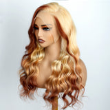 Reverse Blonde Brown Ombre Wig Body Wave HD Lace Frontal Human Hair Wigs