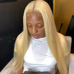 Blonde Human Hair Wig Long Colored #613 Lace Front Wig