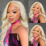 Blonde Wavy Wig Human Hair 613 Long Colored Lace Front Wigs