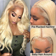 Blonde Wavy Wig Human Hair 613 Long Colored Lace Front Wigs