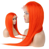 Bright Orange Human Hair Wig Long Colored Lace Front Wig