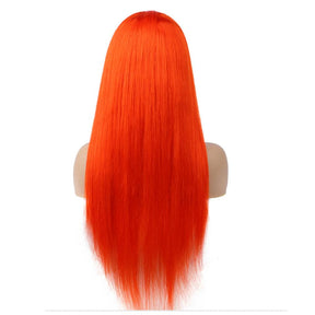 Bright Orange Human Hair Wig Long Colored Lace Front Wig