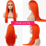 Bright Orange Human Hair Wig Long Colored Lace Front Wig