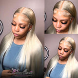 Brown Gray Wig  Bone Straight Human Hair HD Lace Frontal Wigs