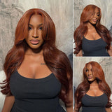 Layered Reddish Brown Wig With Curtain Bangs Lace Front Wigs 100% Human Hair