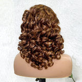 Curly P4/27 Brown Blonde Highlight Wigs Transparent Lace Frontal Wig 100% Human Hair