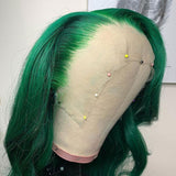 Emerald Green Wavy Wig Human Hair Long Colored Lace Front Wigs