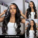 Black Highlights Wig with Gray Streak at Front 13x4 HD Lace Front Human Hair Wigs