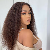 Chocolate Brown Wig Kinky Curly 360 Transparent Lace Frontal Human Hair Wigs