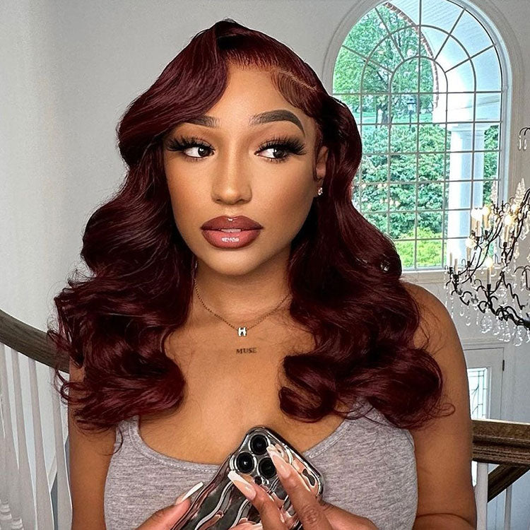 Dark Red Hair Burgundy Colored Wig Body Wave Lace Frontal Human Hair Wigs