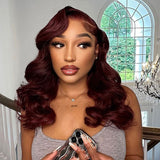 Dark Red Hair Burgundy Colored Wig Body Wave Lace Frontal Human Hair Wigs
