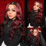 Red Highlight Wig Body Wave Lace Frontal Human Hair Wigs