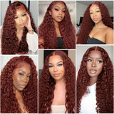 #33 Reddish Brown 360 Lace Frontal Wig Deep Curly Wave Human Hair Wigs